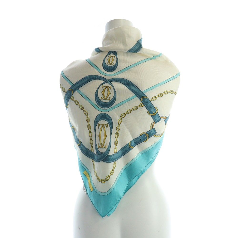 カルティエ Cartier 大判スカーフ ストール 絹 シルク ロゴ チェーン