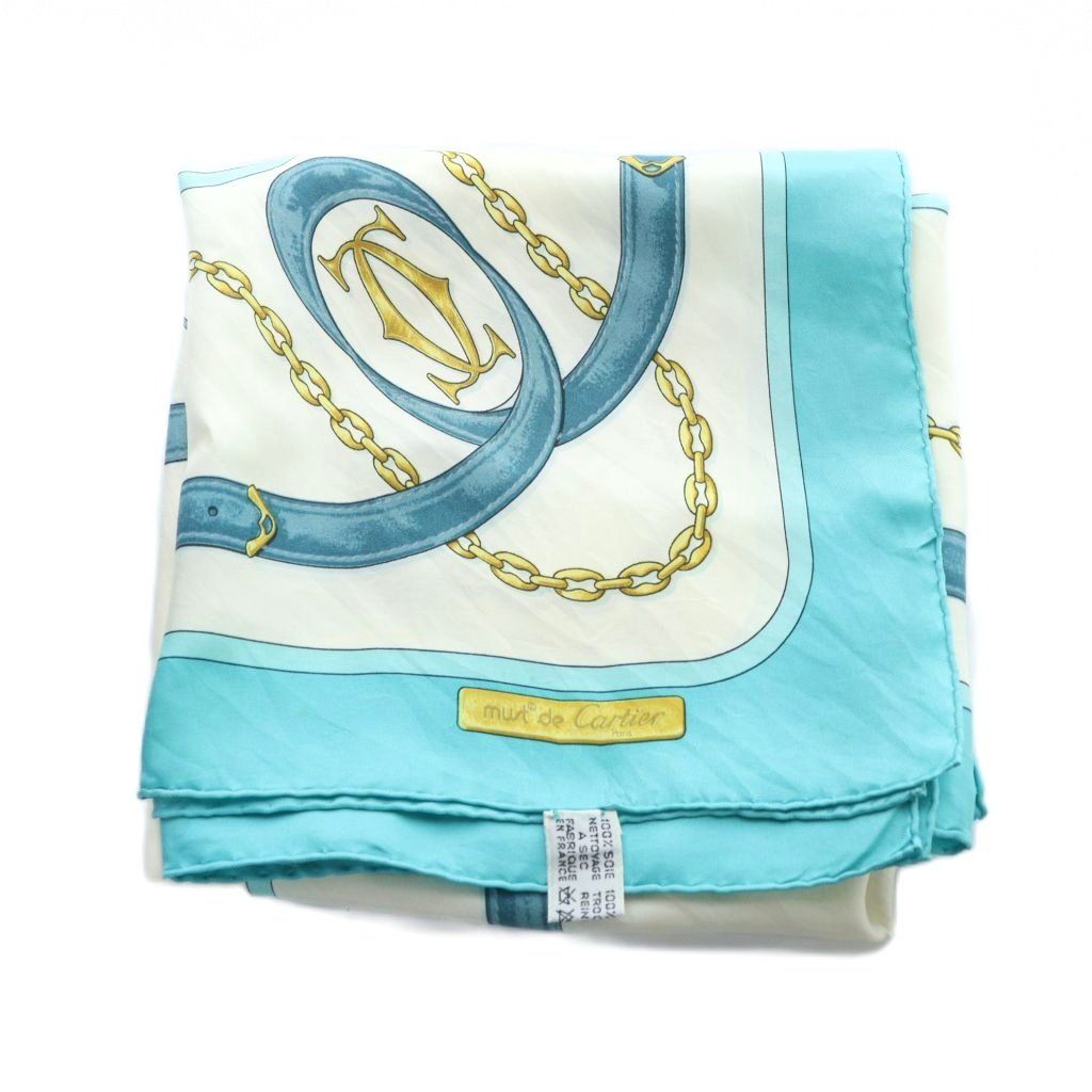 カルティエ Cartier 大判スカーフ ストール 絹 シルク ロゴ チェーン