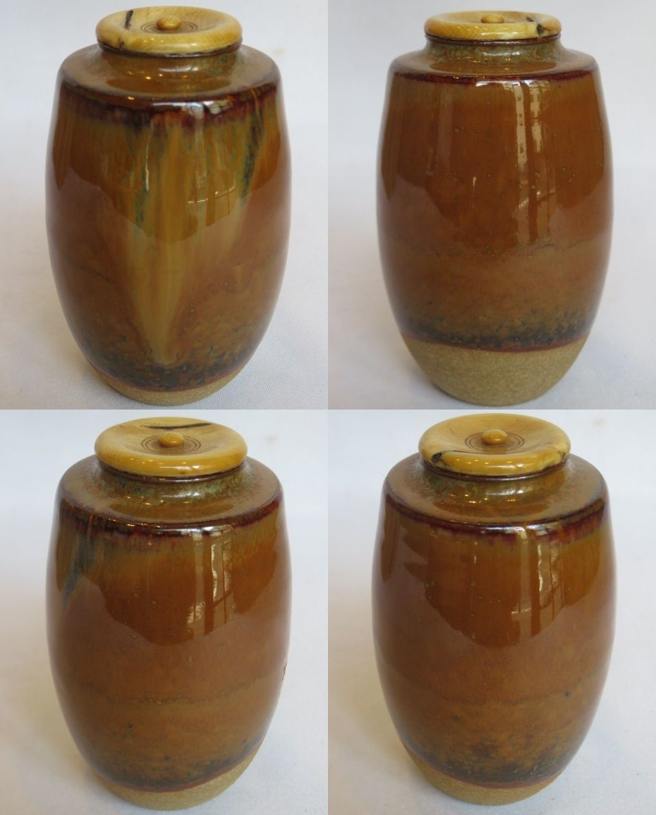 決算）十三代 高取八仙作 高取焼 肩衝茶入 五色間道 木箱 【税込・送料