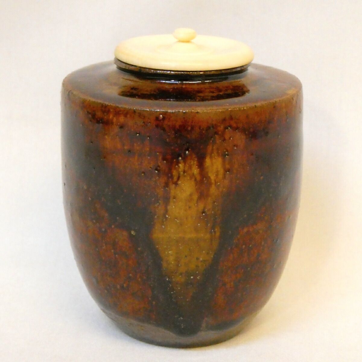 仕覆二つ】山十窯 加藤光右衛門作 瀬戸 肩衝茶入 眼鏡箱 宮内間道 二重