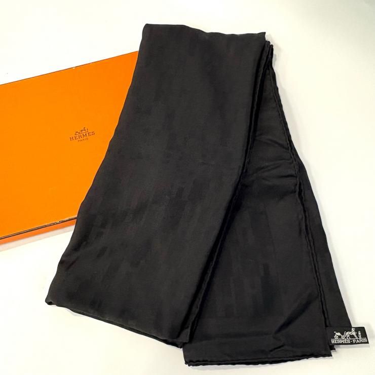 HERMES スカーフ ストール グランH ブラック 鑑定済み 正規品 エルメス 
