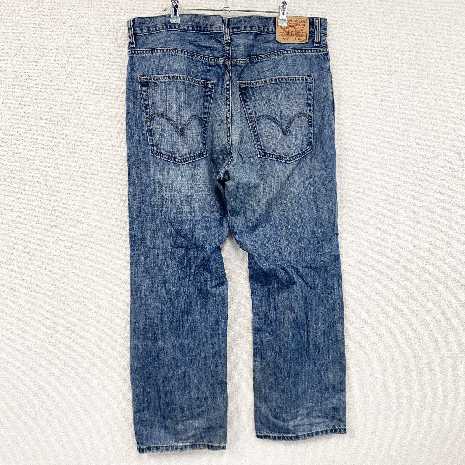 メンズ ☆送料無料☆Levis501☆濃紺インディゴ ダメージリペア 鬼ヒゲ☆W36