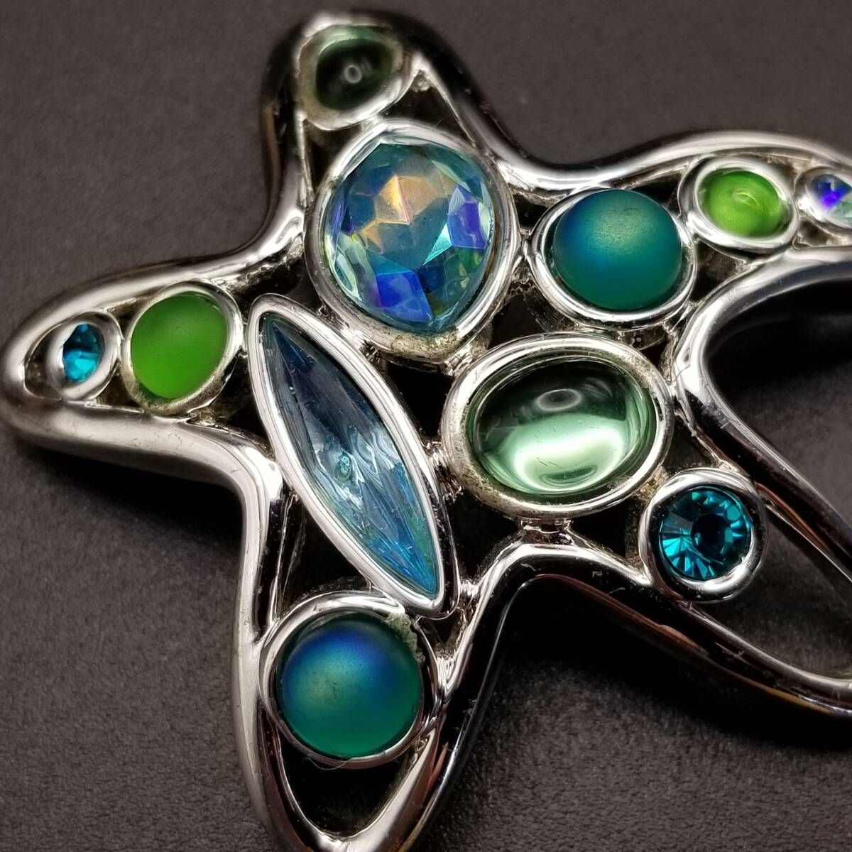 90's Monet 青いラインストーンのヒトデ ヴィンテージ ブローチ 立体