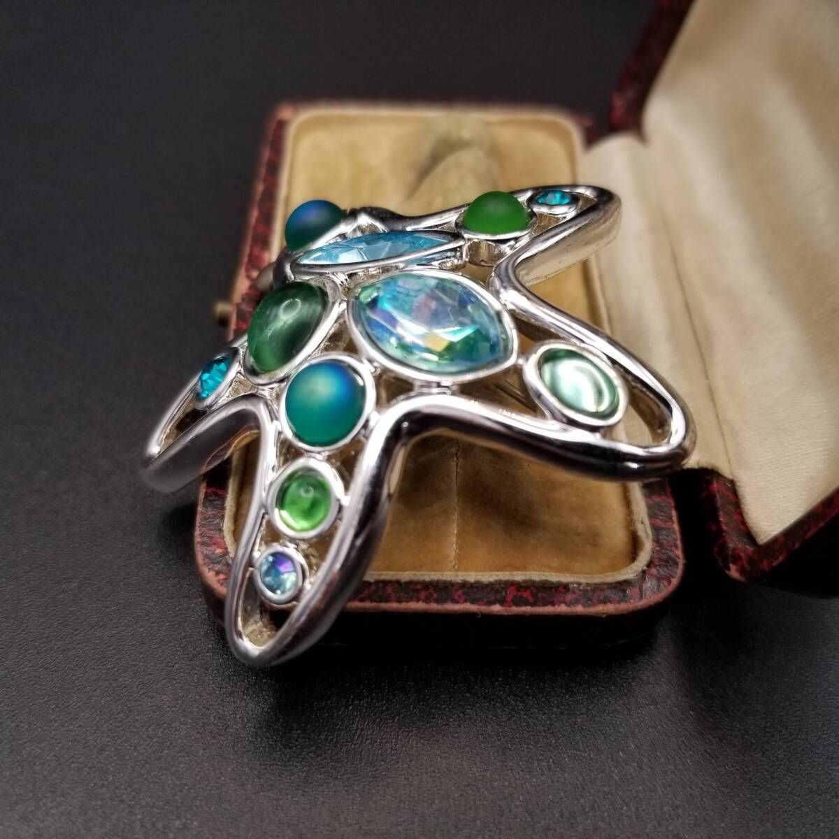 90's Monet 青いラインストーンのヒトデ ヴィンテージ ブローチ 立体