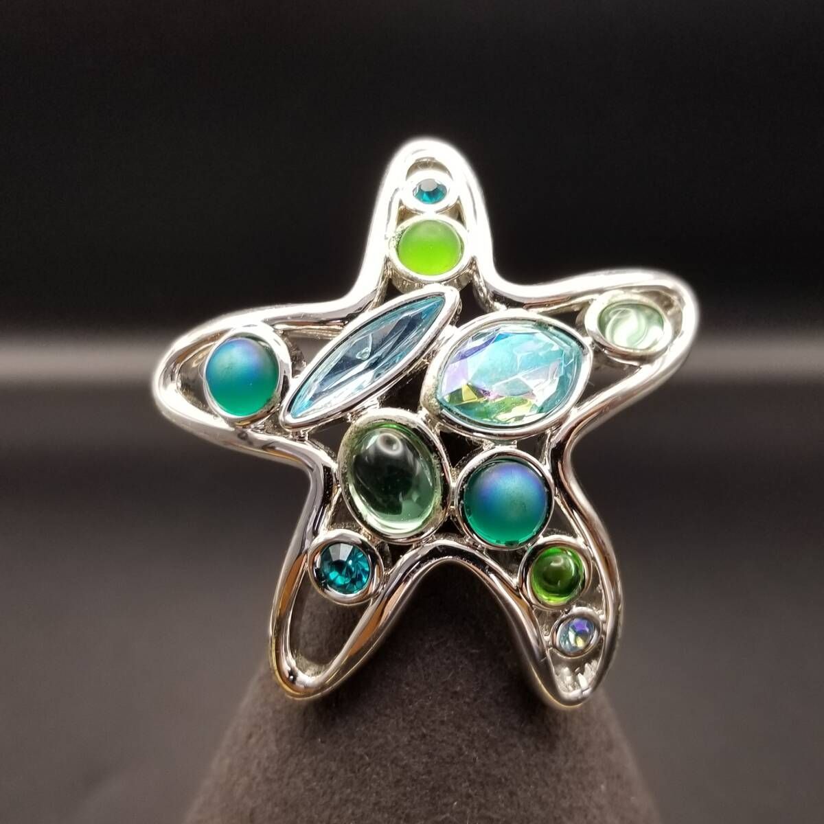 90's Monet 青いラインストーンのヒトデ ヴィンテージ ブローチ 立体