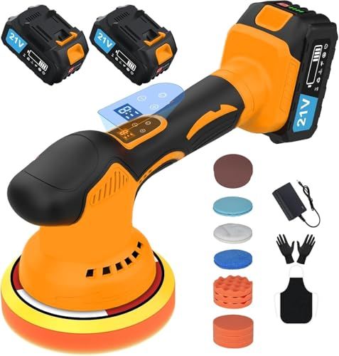 迅速に発送 充電式コードレスポリッシャー 1500 mAh 21 Vバッテリー 付き ダブルアクションポリッシャー 22点アクセサリー付き 8段変速搭載 車磨き 鏡面仕上げ 傷消し 艶出し ワックス作業 家庭用 cb 0843 ad