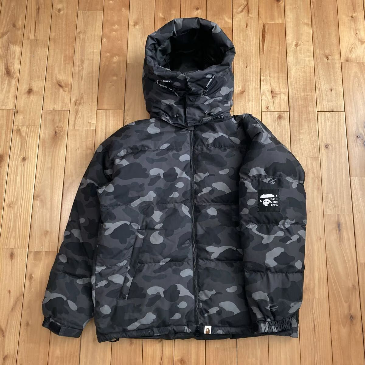 フード付き ダウンジャケット Black Camo Mサイズ a bathing ape BAPE
