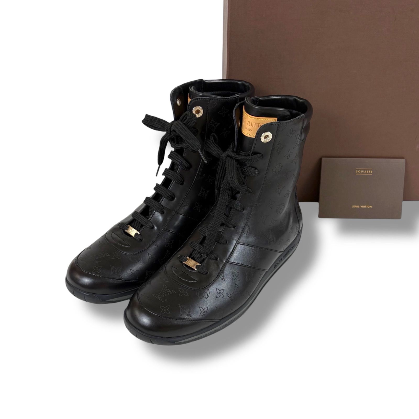 ルイヴィトン LOUIS VUITTON オールレザー ブーツ モノグラム ブラック