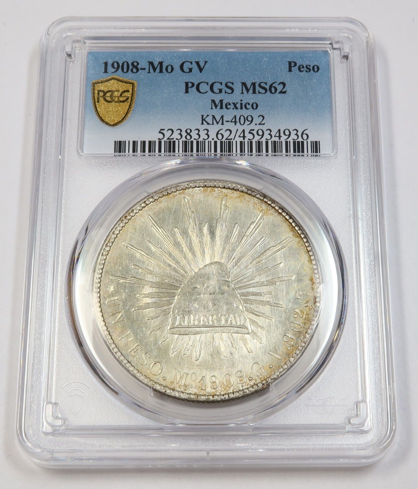 1908年 Mo GV PCGS MS62 | メキシコ - 銀貨1ペソ - メルカリ
