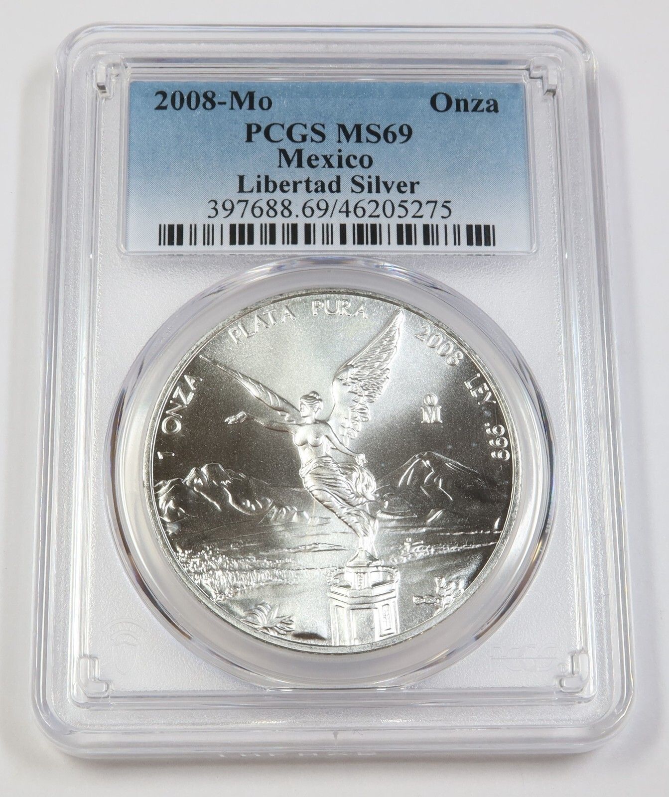 2008 Mo PCGS MS69 メキシコ - 1 オンス シルバー リベルタ - Un Onza