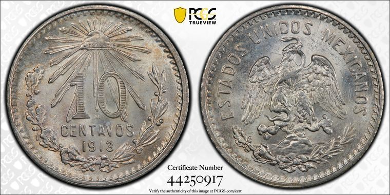 1913年 Mo PCGS MS66 | メキシコ - 10センタボ 10セント硬貨 - メルカリ