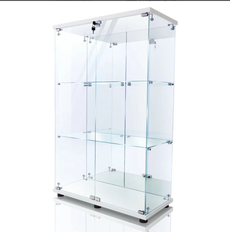 背面ミラー・鍵付】コレクションケース ワイド 3段【ホワイト