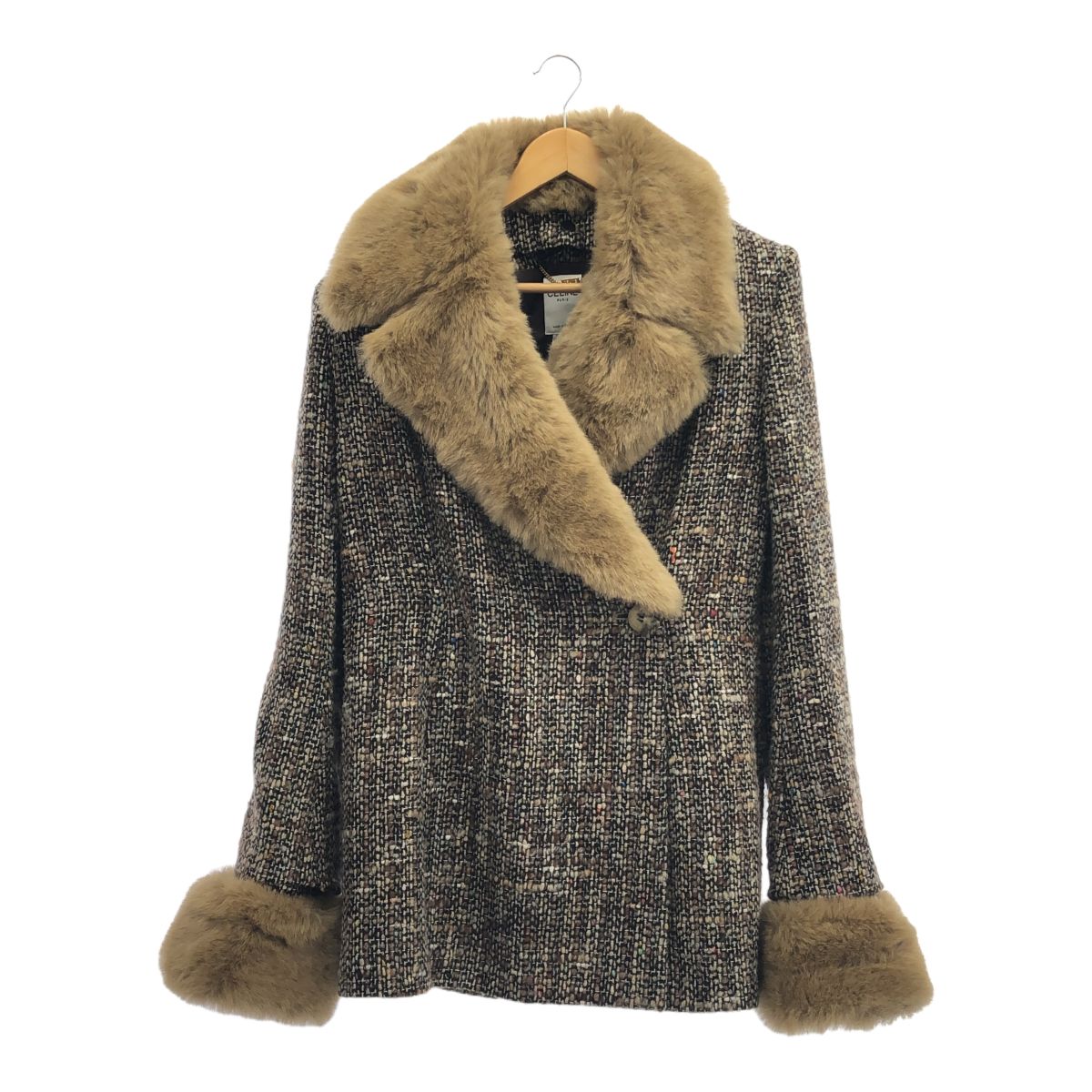CELINE セリーヌ ファーカラーツイードコート アウター ヴィンテージ