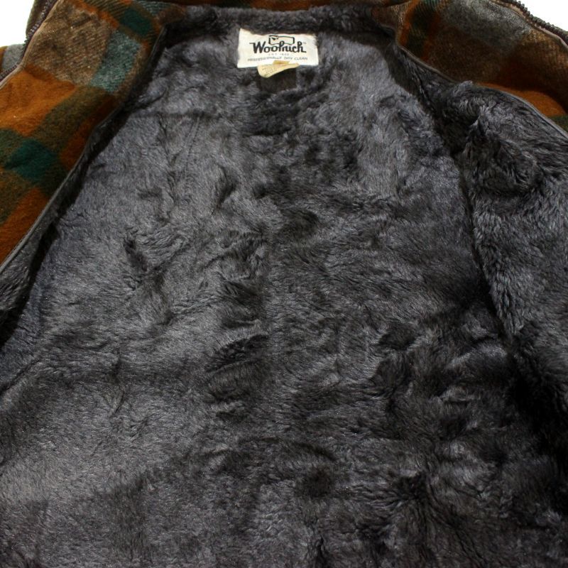 70s vintage WOOLRICH チェック柄 襟スウェード 裏地ボア ウール