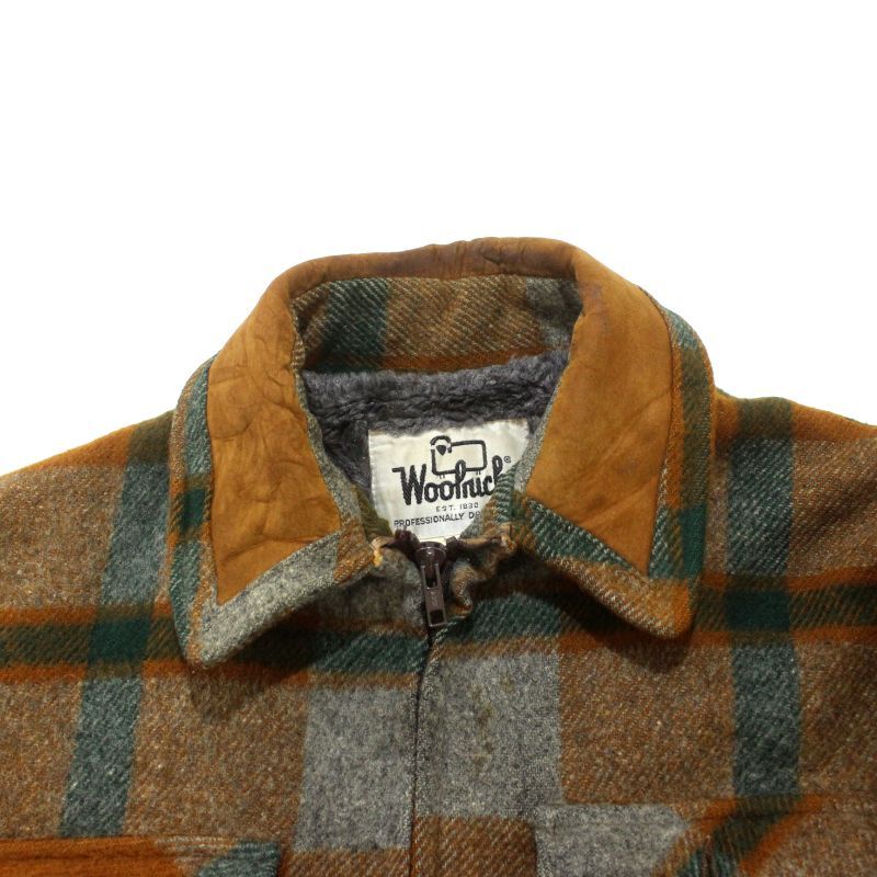 70s vintage WOOLRICH チェック柄 襟スウェード 裏地ボア ウール
