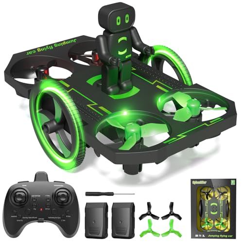 ドローン 8歳子供向け 100 g未満 ミニ 小型 空陸対策 室内用RCクアッドコプター おもちゃ 陸上走行モード 空中飛行モードモコン ヘッドレスモード フリップモード搭載 操作ジャンピング フライングカー サークル飛行 360度フリップ 高