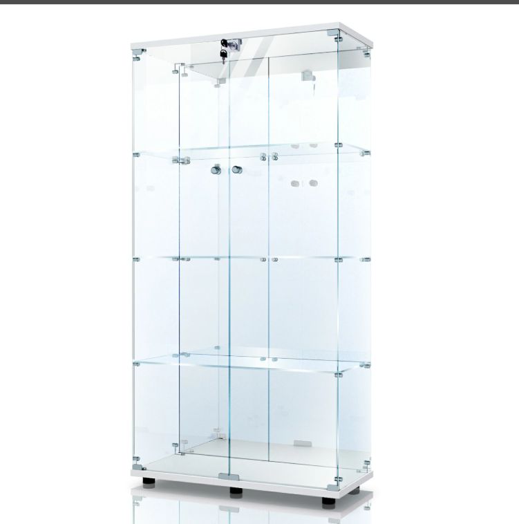 【訳あり・新品】4段ワイド 背面ミラータイプ ホワイト コレクションケース 背面ミラー・鍵付】コレクションケース ワイド 4段【ホワイト