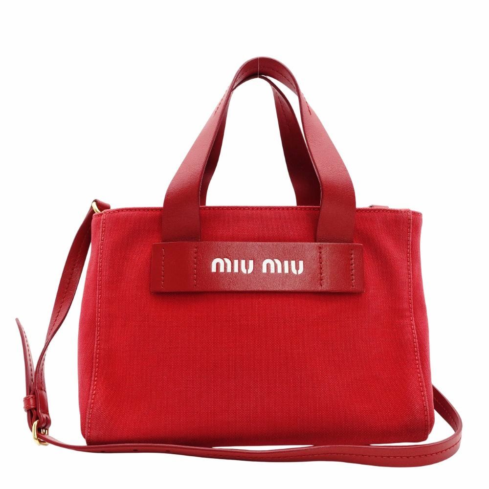 ミュウミュウ MIU MIU カナパ ハンドバッグ レッド キャンバス 2way