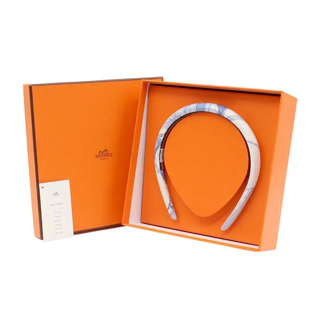 エルメス ブルー シルク ツイル プリント Elsa ヘアバンド / H231020G