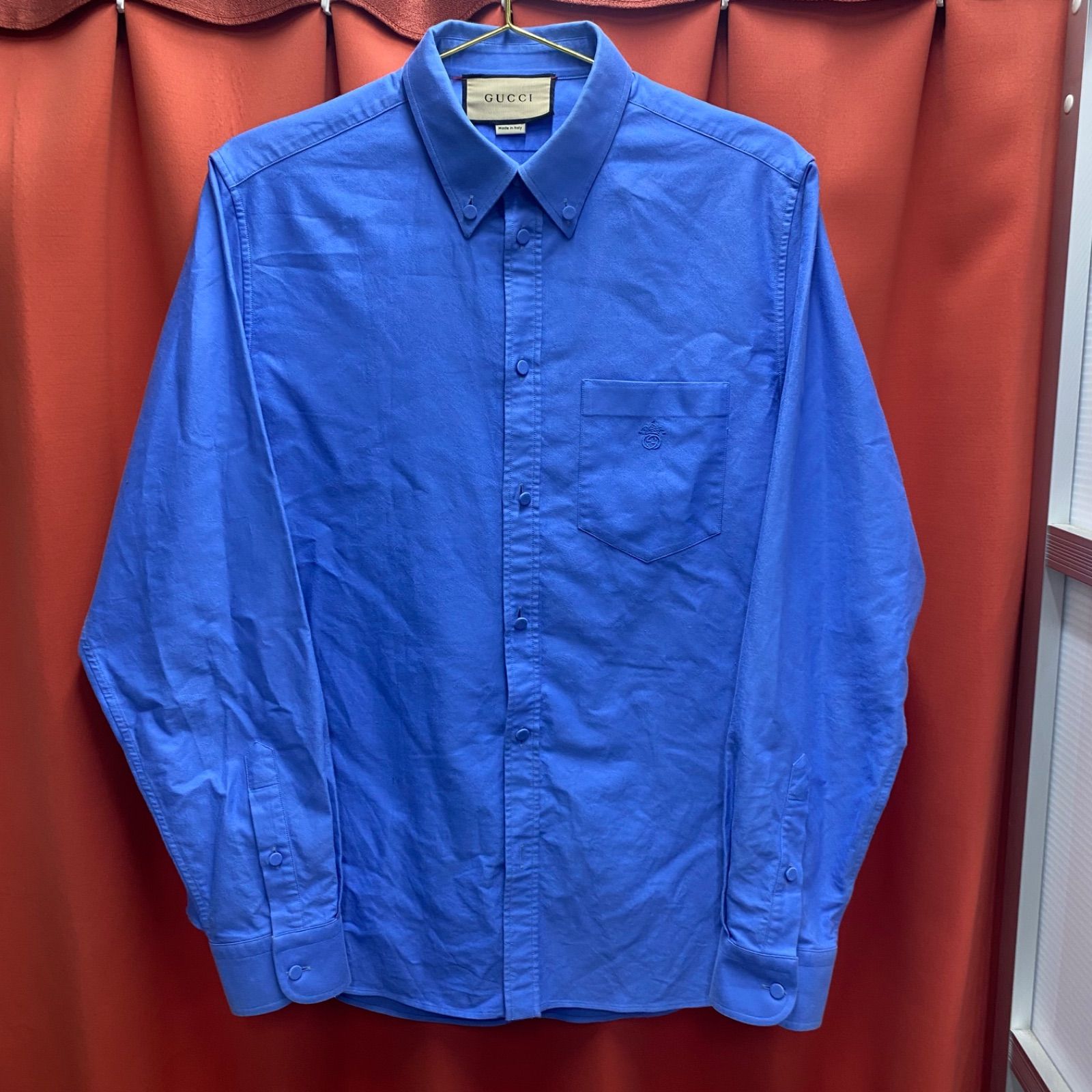 GUCCI グッチ ワイシャツ シャツ 長袖 ブルー ロゴ インターロッキング