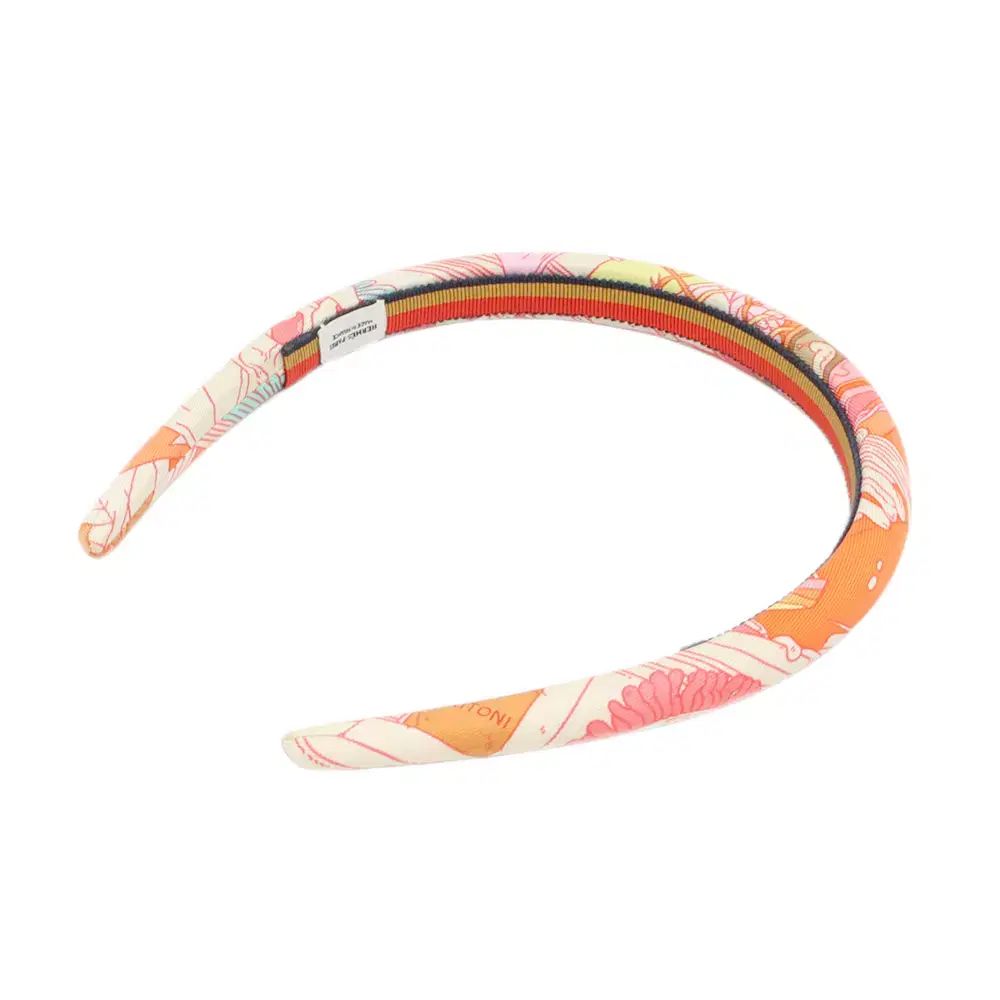 エルメス オレンジ シルク ツイル プリント Elsa ヘアバンド