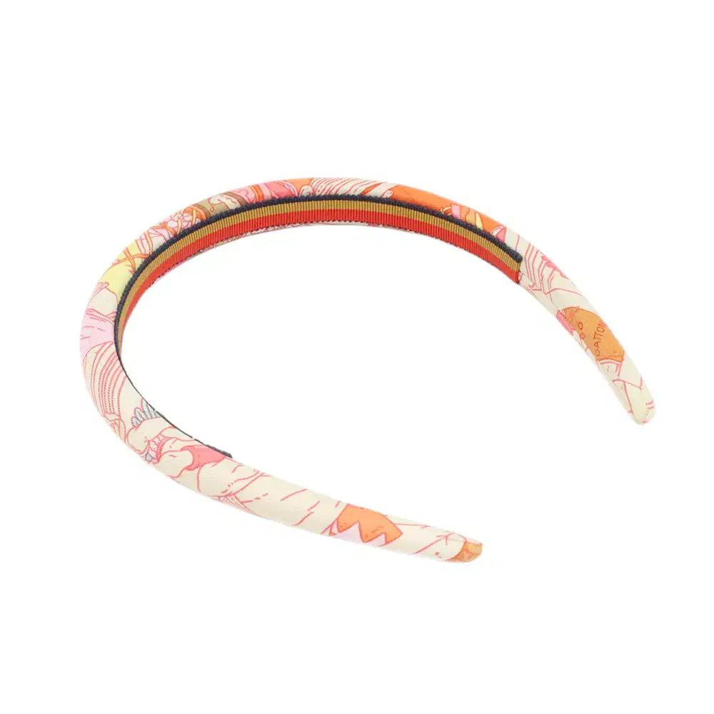 エルメス オレンジ シルク ツイル プリント Elsa ヘアバンド