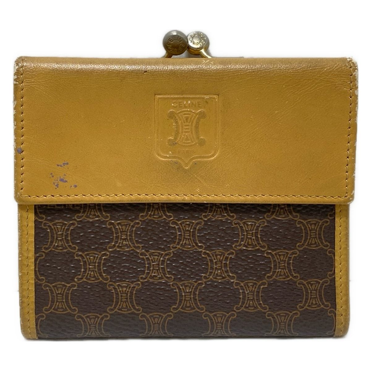 CELINE(セリーヌ) 3つ折り財布 マカダム柄 ダークブラウン×ライト