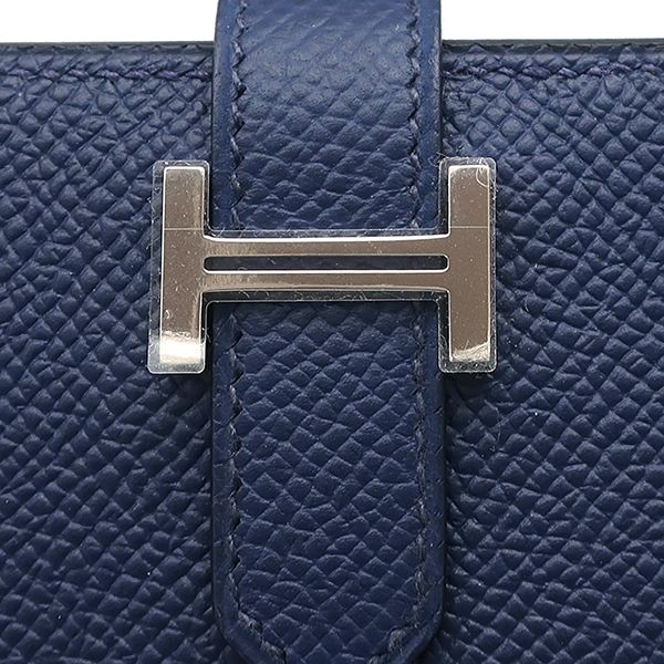 エルメス HERMES 二つ折り財布 ベアンミニ ヴォーエプソン ブルー