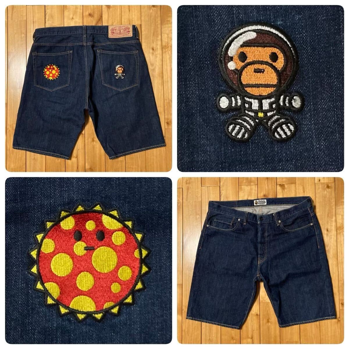 ☆XL☆ Cosmos Milo 刺繍 デニム ハーフパンツ a bathing ape BAPE