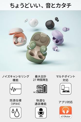 迅速に発送 JVCケンウッド Victor HA-A 30 T 2-G ワイヤレスイヤホン Bluetooth Ver.5.3 ノイズキャンセリング アプリ対応 マルチポイント 合計27時間再生 マイク付き 小型 軽量 外音取り込み 防水 グリー 4 f 074 97