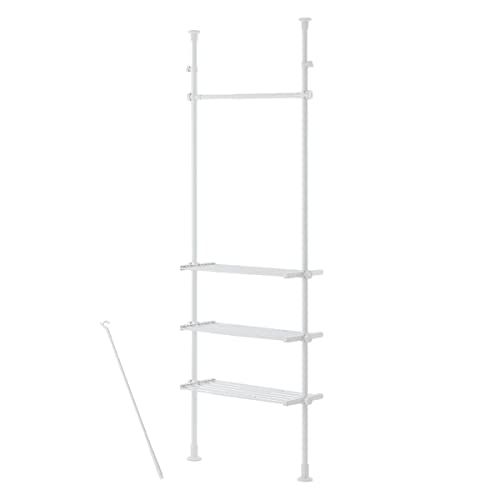 迅速に発送 ぼん家具 ランドリーラック 突っ張り ラック 幅52?81 cm 高さ228?293 伸縮 棚板 無段階調整 ハンガーバー付き 吊り下げ収納 ホワイト be 1 bfe 23