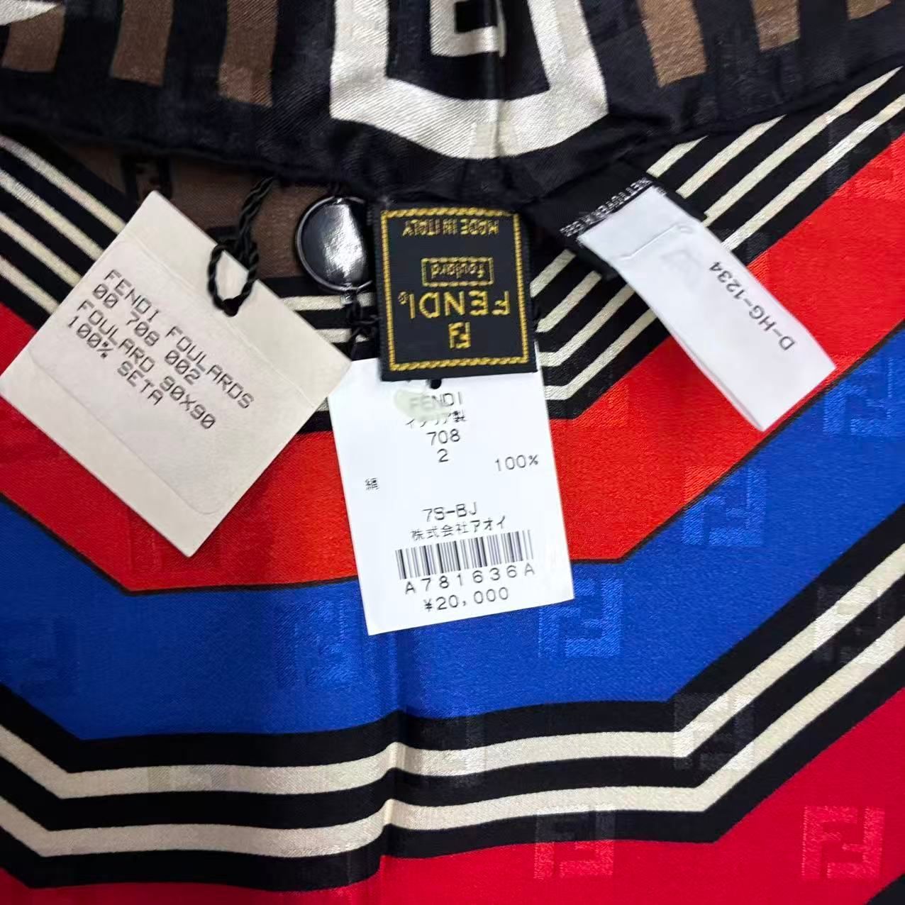 未使用品 FENDI フェンディ 大判 シルク スカーフ ズッカ柄 ペカン柄