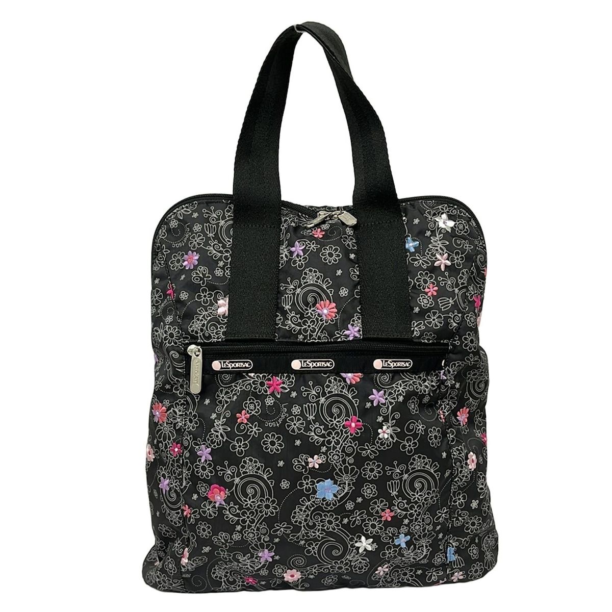 LESPORTSAC(レスポートサック) リュックサック - 黒×グレー×マルチ 花