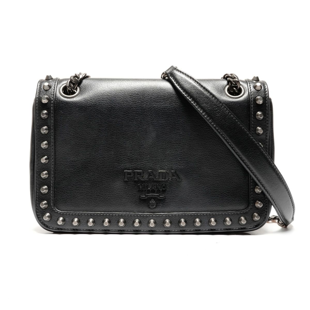 PRADA プラダ ショルダーバッグ スタッズ レザー カメラバッグ 