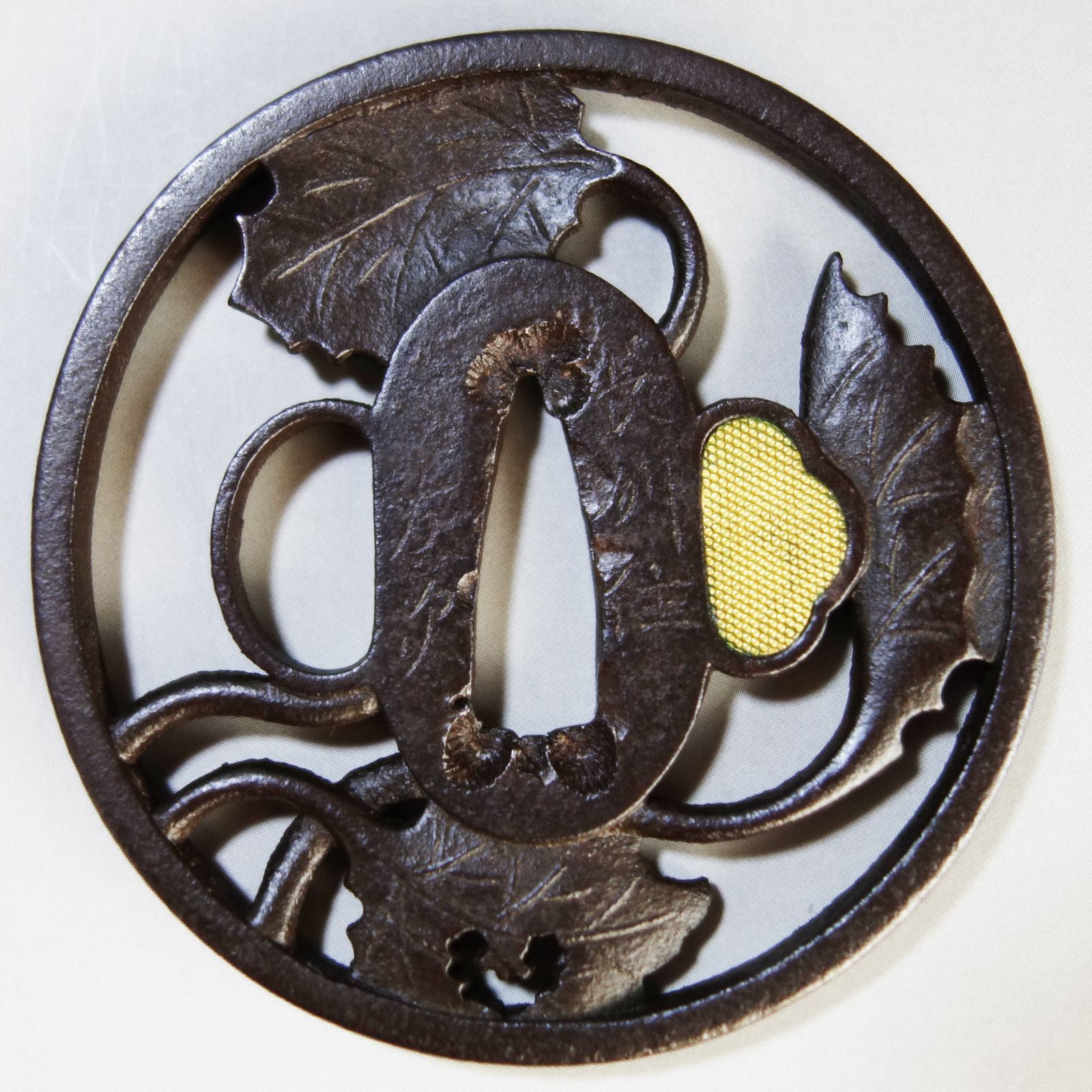 骨董逸品【在銘 長州住友次 蕗葉透鍔 鉄地】 日本刀 刀装具 鍔 鐔 武具