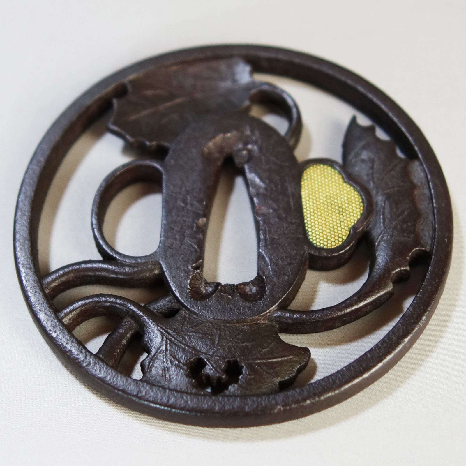 骨董逸品【在銘 長州住友次 蕗葉透鍔 鉄地】 日本刀 刀装具 鍔 鐔 武具