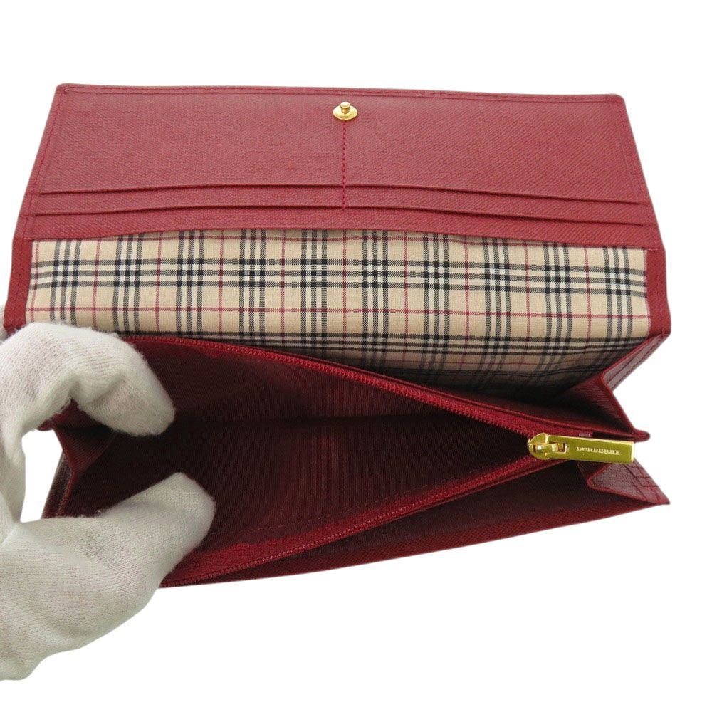 美品 バーバリー ノバチェック ゴールド金具 レザー ボルドー レッド