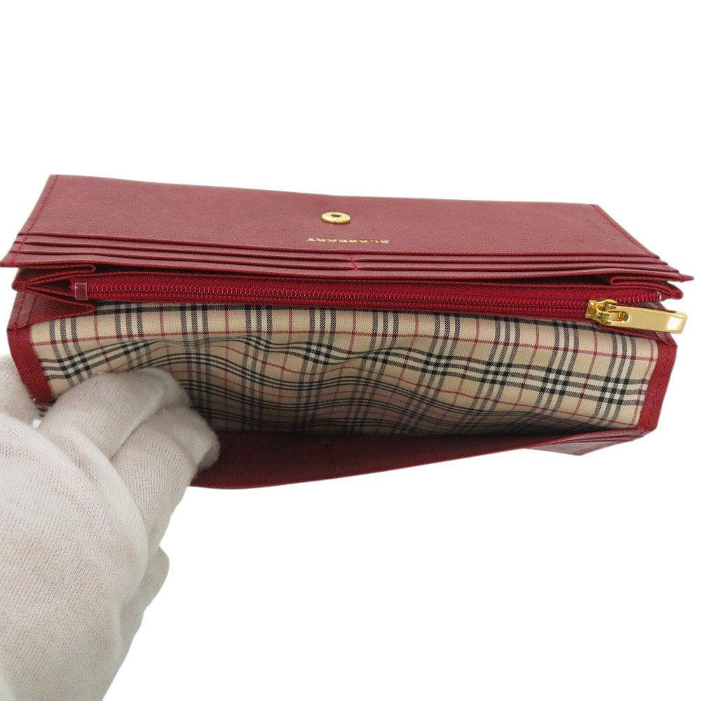 美品 バーバリー ノバチェック ゴールド金具 レザー ボルドー レッド