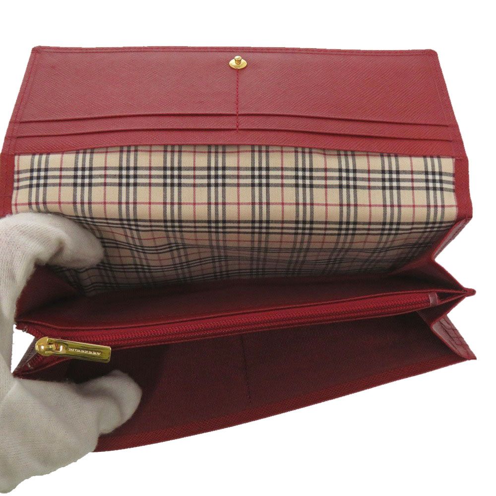 美品 バーバリー ノバチェック ゴールド金具 レザー ボルドー レッド