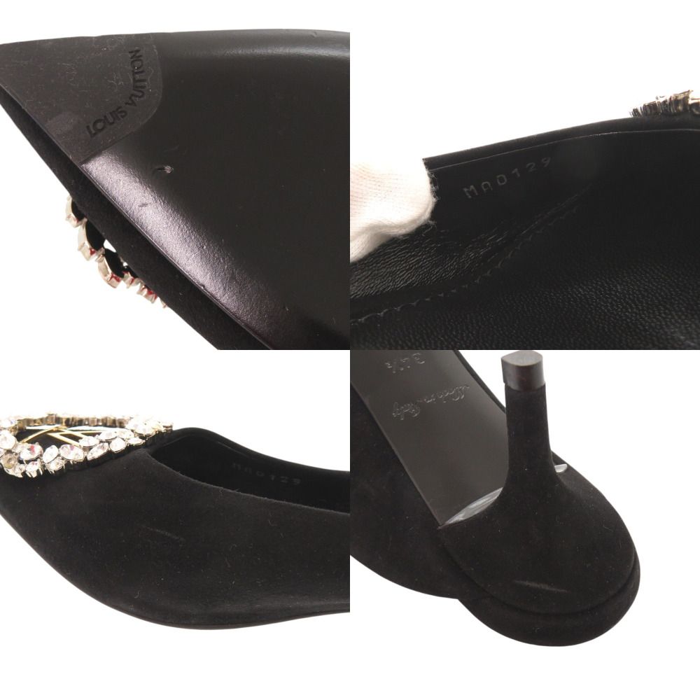 美品 ルイ ヴィトン ロゴ サイズ34 1/2 スエード ブラック パンプス 黒