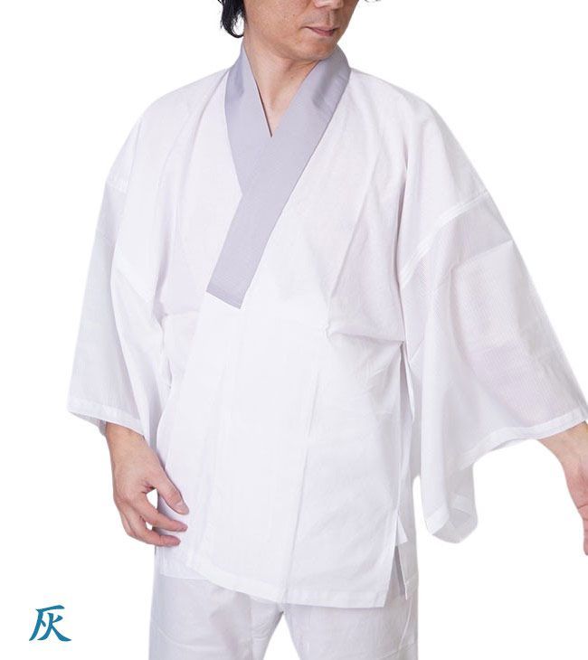 半襦袢 メンズ 男性 洗える 夏用 絽 襦袢 PO-16 S/M/L/LL 男 和装 着物 下着 半襟付 和装小物 インナー じゅばん 和装肌着 きもの 父ギフ プレゼント 父の日　灰