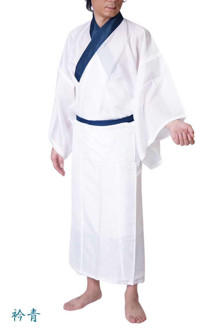 長襦袢 メンズ 男性 洗える 夏用 絽 襦袢 PO-17 S/M/L/LL/3L 男 和装 着物 下着 半襟付 和装小物 インナー じゅばん 和装肌着 きもの 父ギフ プレゼント 父の日　襟青