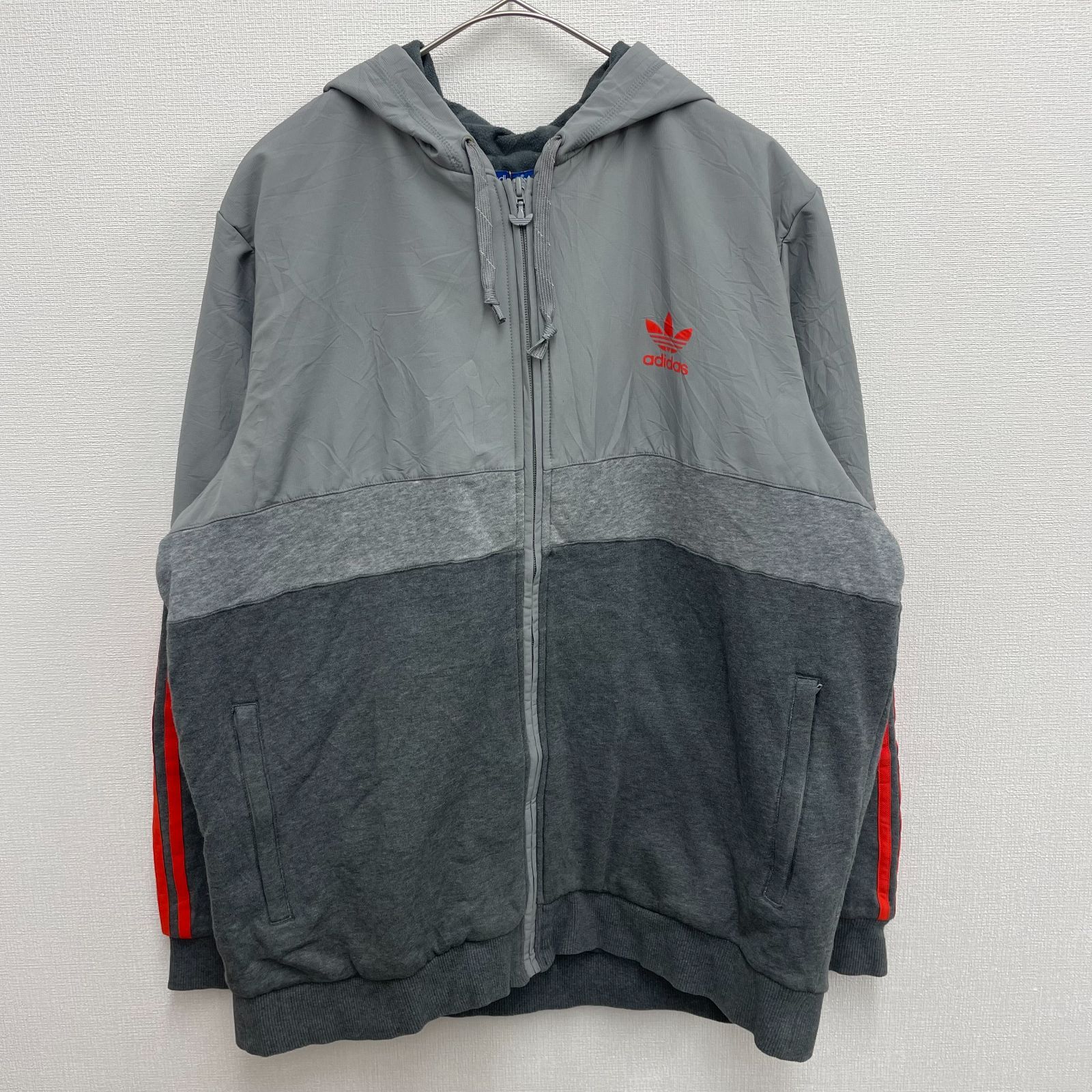adidas Originals フルジップパーカー バイカラー グレー オレンジ 