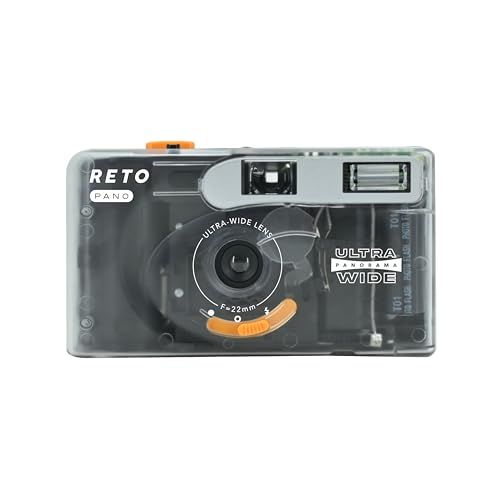 RETO PANO 35 mmフィルムカメラ 22 mm広角レンズ パノラマ 簡単スイッチ シネマティックモード レンズカバー 内蔵フラッシュ 再利用 フィルムと単4電池は付属していません シアーホワイト po e 2 cd 503 c