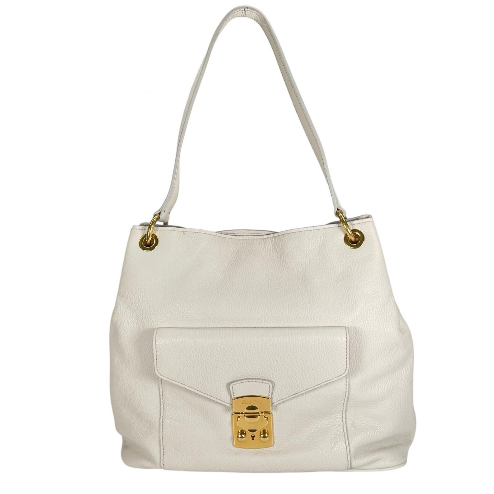 美品 MIUMIU ミュウミュウ 5BC001 ショルダーバッグ レザー ホワイト 