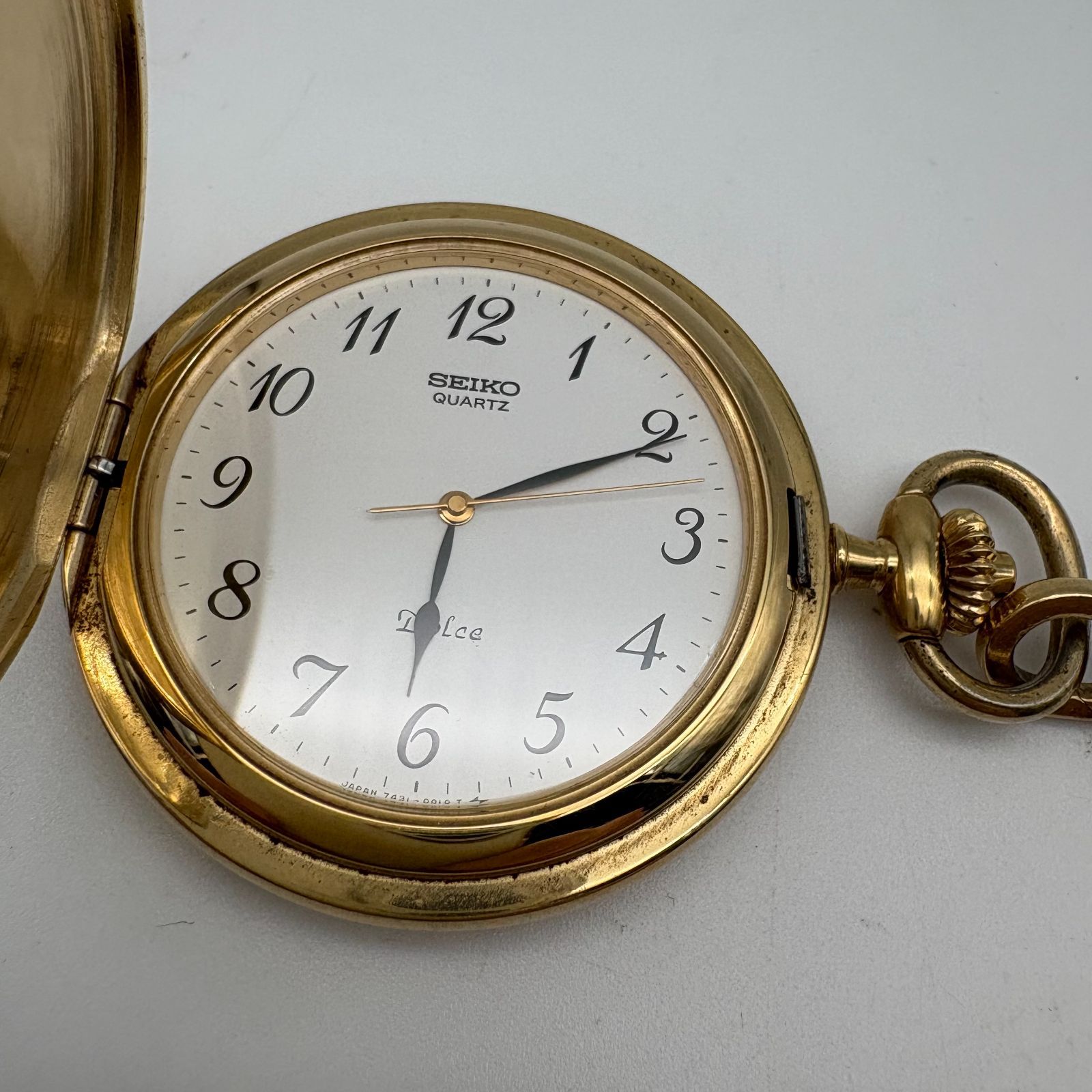 SEIKO ドルチェ 懐中時計 ゴールド 電池交換済（3/18）動作良好 美品 SEIKO Dolce 懐中時計 セイコー ドルチェ ゴールド 白文字盤 動作品