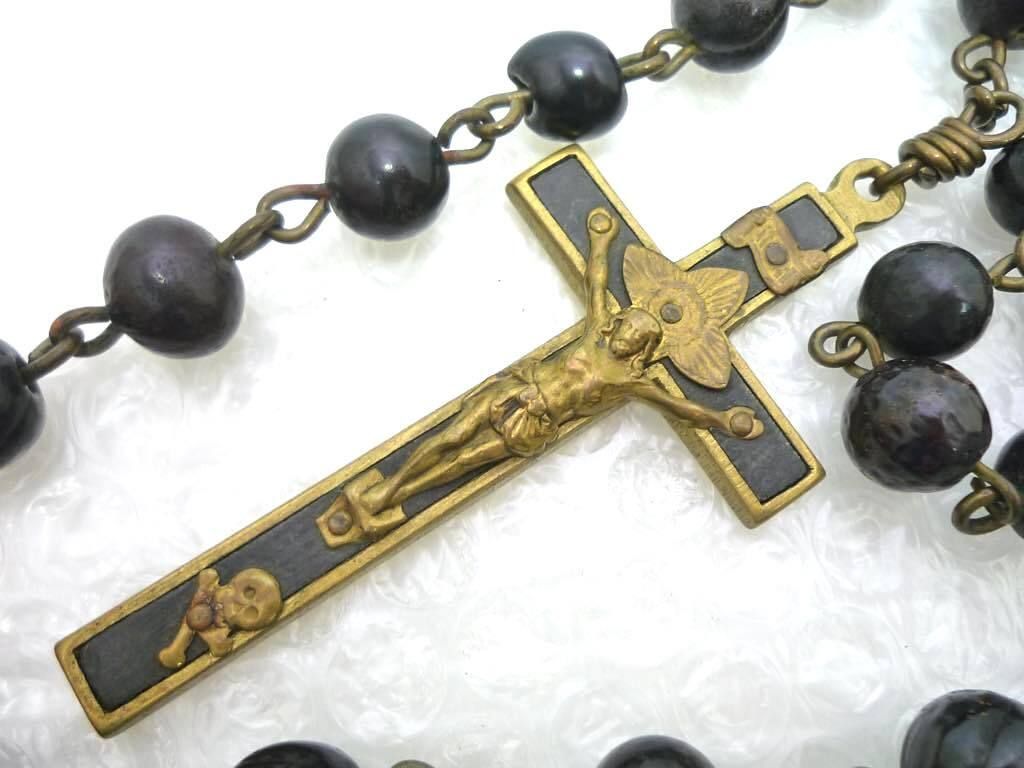 19世紀後半 フランス製 修道会用 ロングロザリオ 死を想え メメント