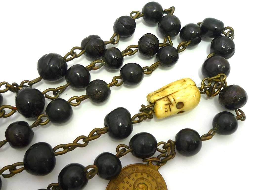 19世紀後半 フランス製 修道会用 ロングロザリオ 死を想え メメント