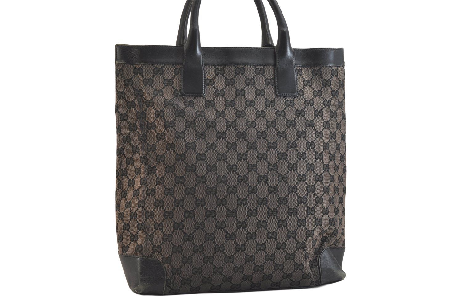 GUCCI グッチ ヴィンテージ ハンドトートバッグ GGキャンバス レザー