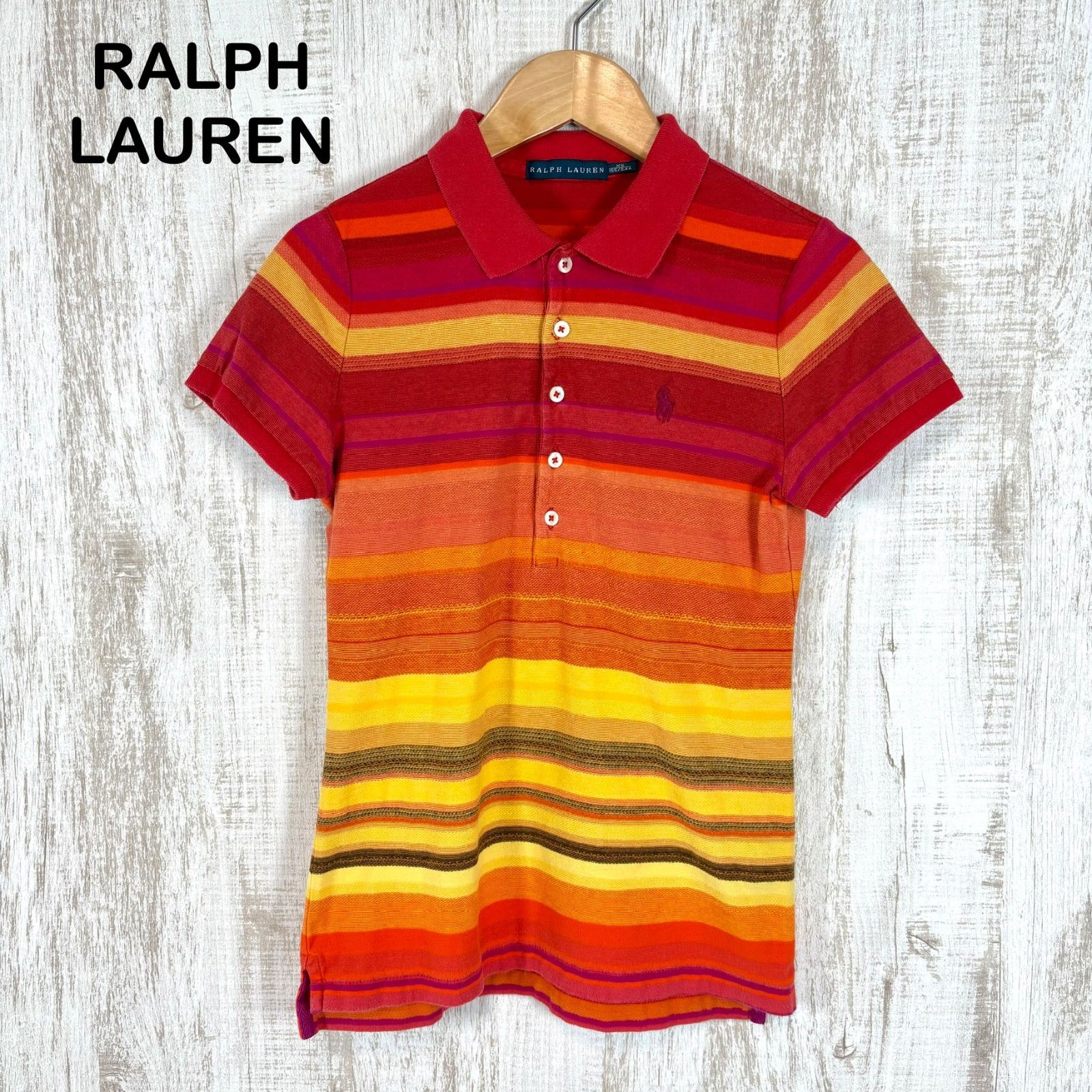 00s RALPH LAUREN ラルフローレン ポニーロゴ刺繍 マルチボーダー サン 